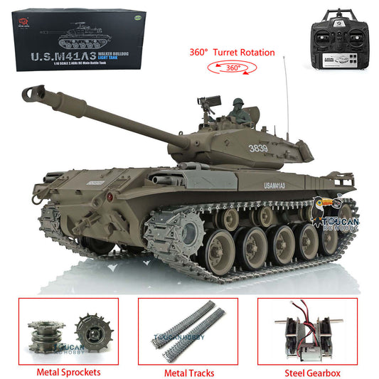 2,4 GHz Henglong TK7.0 im Maßstab 1/16, verbesserte Mental-Version Walker Bulldog RTR RC-Modellpanzer 3839 mit 360-Grad-Revolverketten