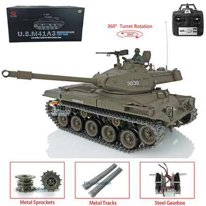 Henglong 1/16 TK7.0 3838 USA M26 Pershing 3839 Walker Bulldog M41A3 RTR RC Tank 360 Degrees Turret IR BB Smoke Metal Sprockets Tracks Gearbox