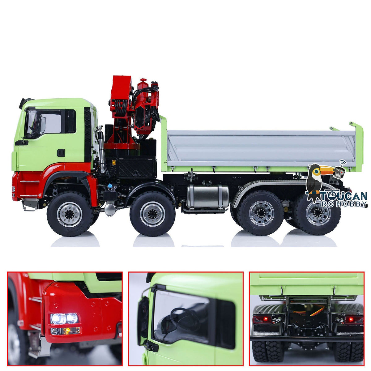 TOUCAN RC HOBBY LESU 1/14 8X8 RC Hydraulic 3-Ways Dumper Truck for Remote Control Crane 2Speed Gearbox Tipper W/ Sound Light ESC Servo