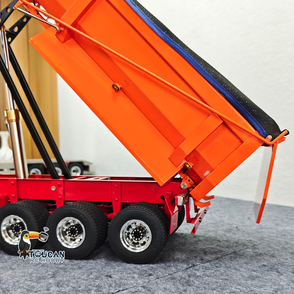 TOUCAN RC HOBBY 1/14 RC Hydraulic Dump Trailer 3 Axle Metal U Shape Bed Remote Control Semi Trailers Model With Electric Support Legs Side Light