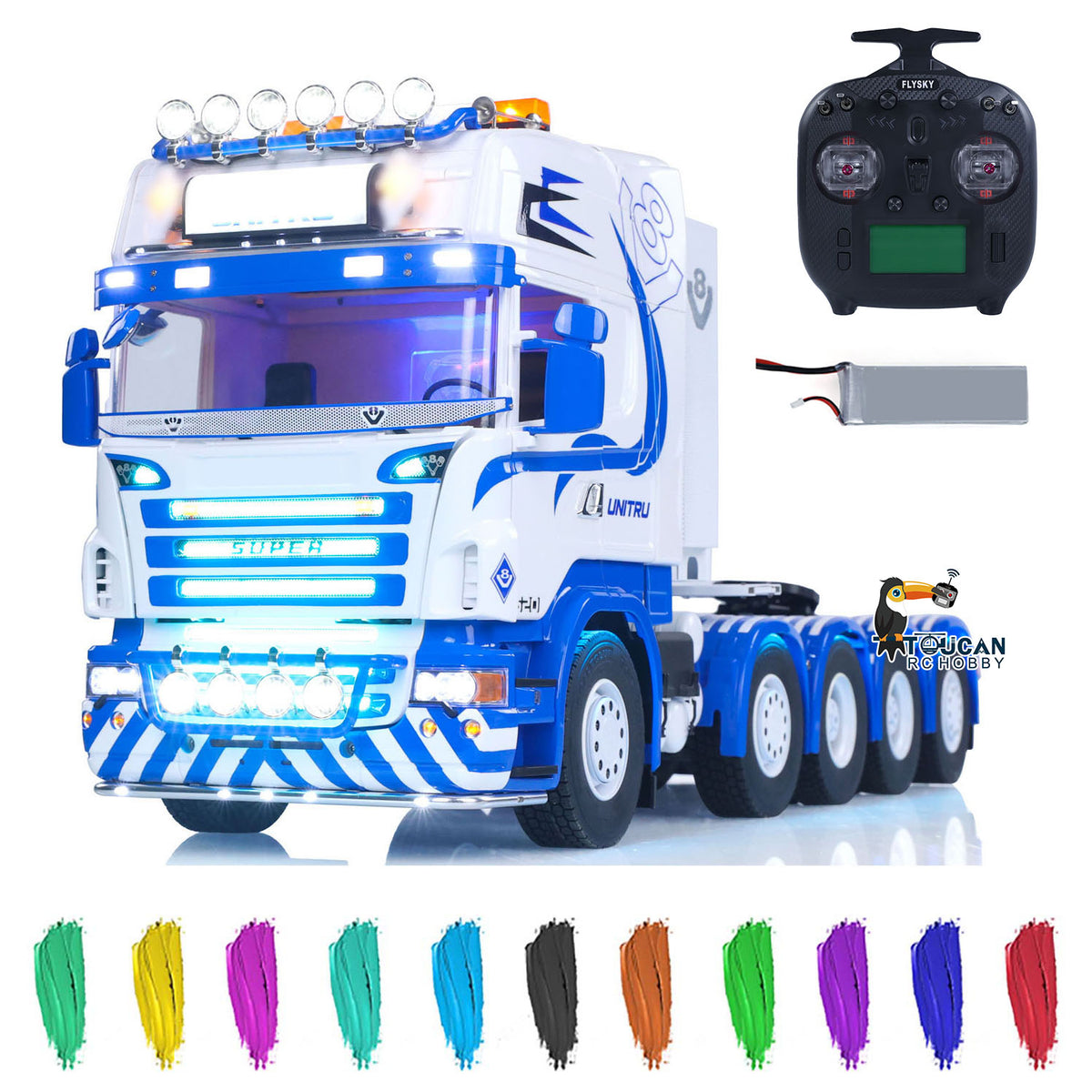 In Stock TOUCAN RC HOBBY 1/14 10x10 RC Tractor Truck Unitru 04 Remote Control Lorry Metal Chassis SC 3Speed Transmission Smoke Unit Customized UNITRU Stickers