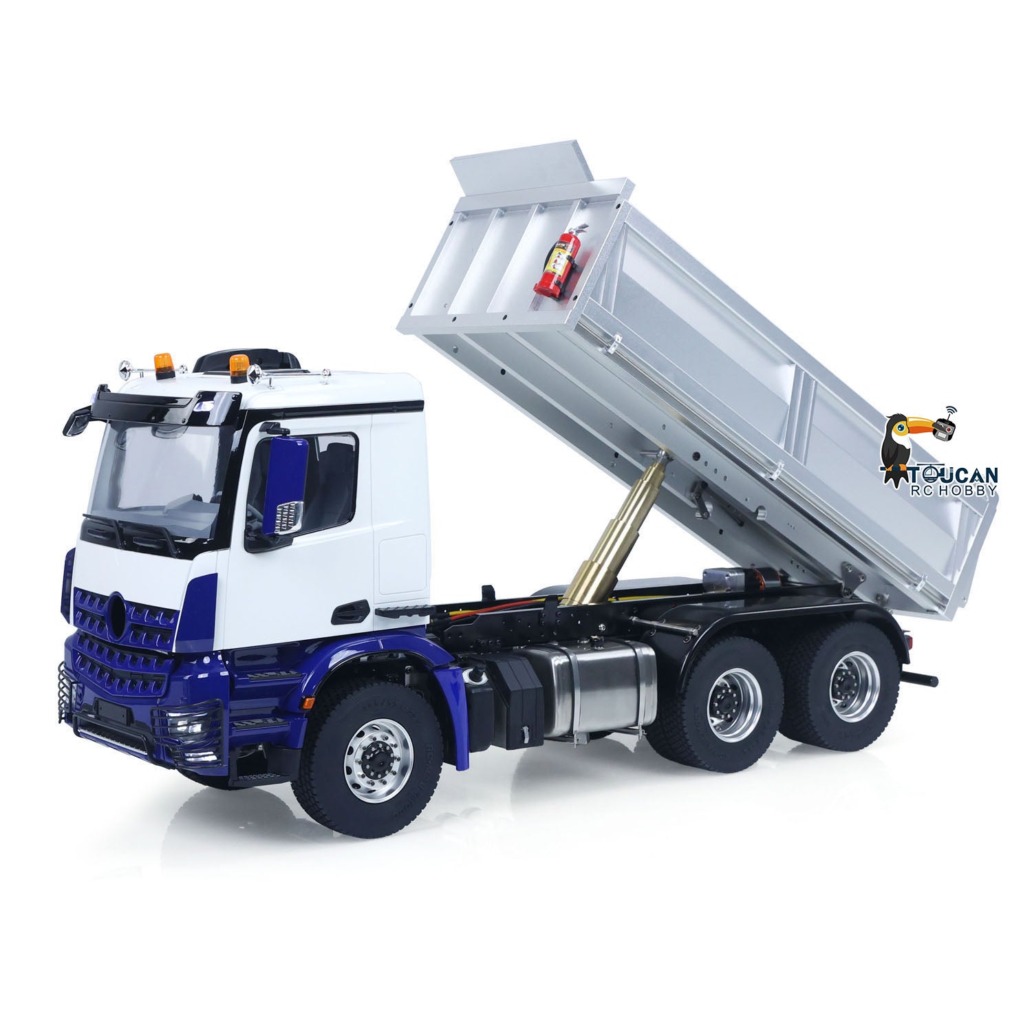 MD 6X6 Dumper Metal 1/14 6x6 Hydraulic Dump Truck with Metal Axles and 2-Speed Gearbox including Full Electronics Package and Roof Warning Lights without Axle Diff Lock