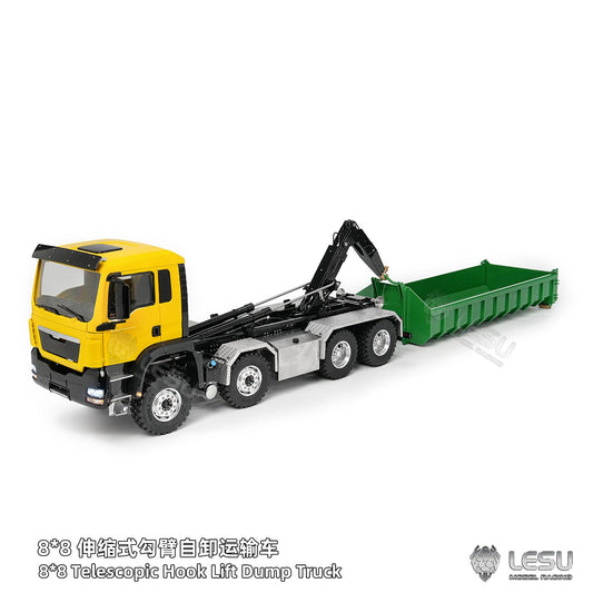 TOUCAN RC HOBBY LIMITED-TIME SALE LESU Z0090 1/14 8x8 Metal Hydraulic RC Roll On Off Truck Telescopic Hooklift Dumper with TGS Cabin 5CH Valve 3 Speed Transmission Sound Light