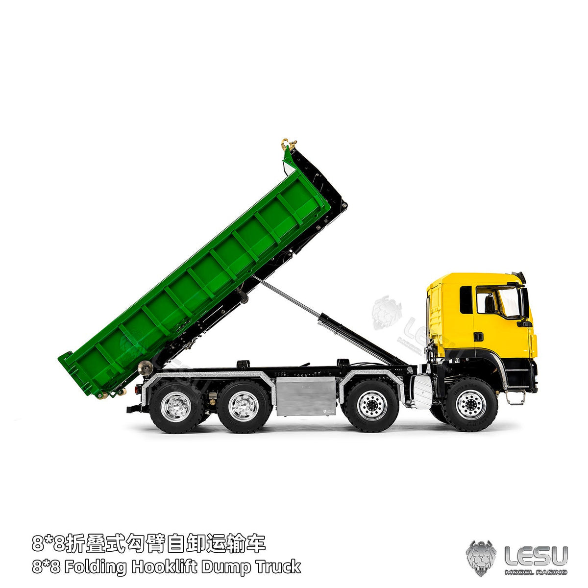 TOUCAN RC HOBBY LIMITED-TIME SALE LESU Z0098 1/14 Metal Hydraulic Roll On Off Dump Truck 8x8 Folding Hooklift Engineering vehicle with 3Speed Gearbox Differential Lock Sound Light
