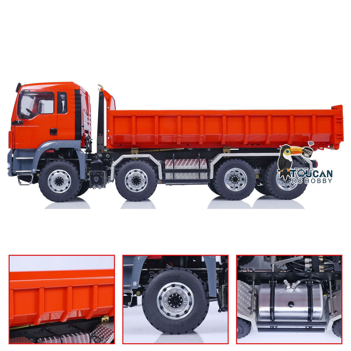 TOUCAN RC HOBBY LESU 1/14 TGS 8*8 RC Hydraulic Dumper Truck Lorry Remote Control Tipper Lights Sound Two Speed ESC Motor 3T Differential Lock Steering Servo
