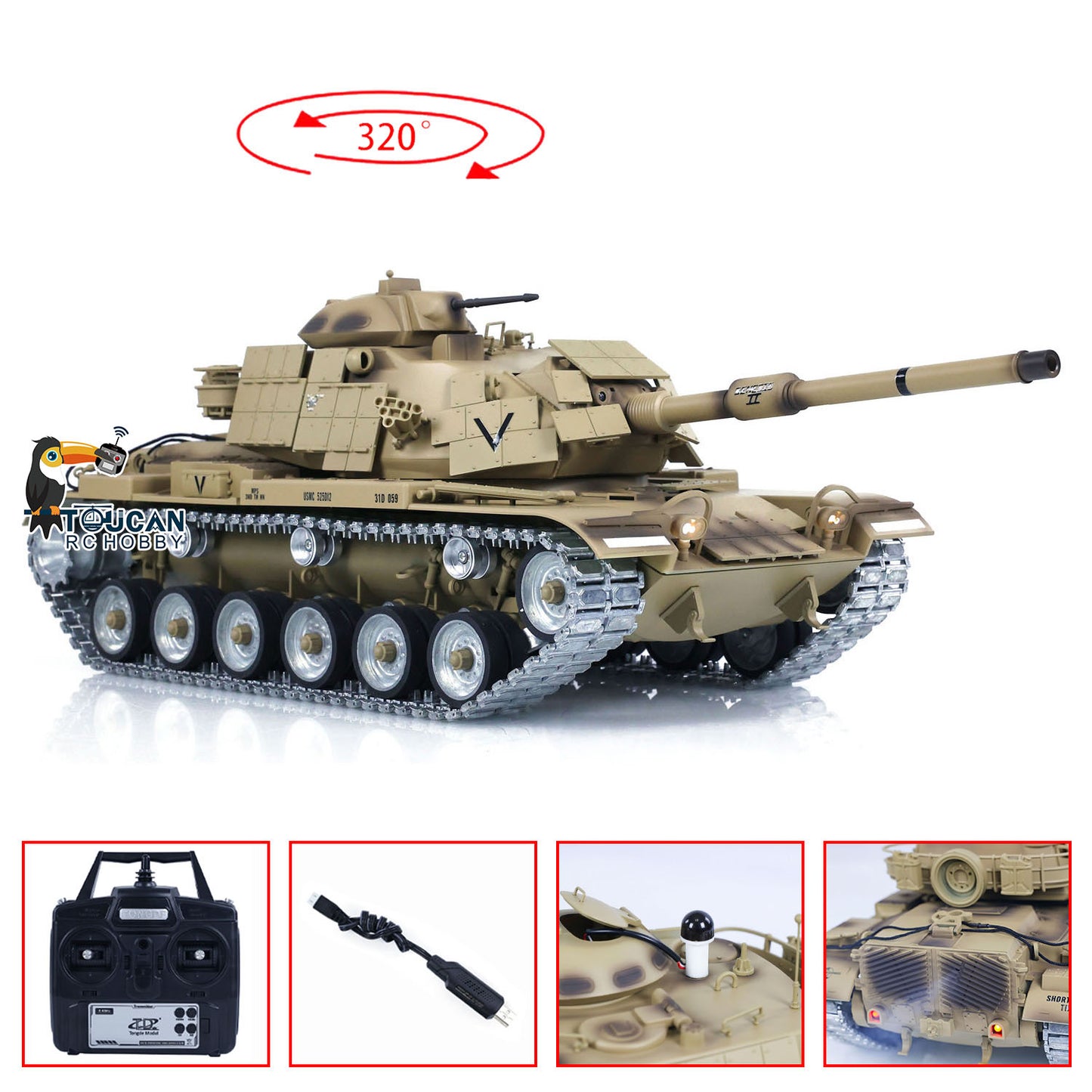 1/16 Tongde M60A1 ERA USA RC Infrarot- und BB-Kampfpanzer, lackiert und montiert, Funksteuerung, Militärmodell, Metallräder, elektrischer Panzerlauf, Rückstoß