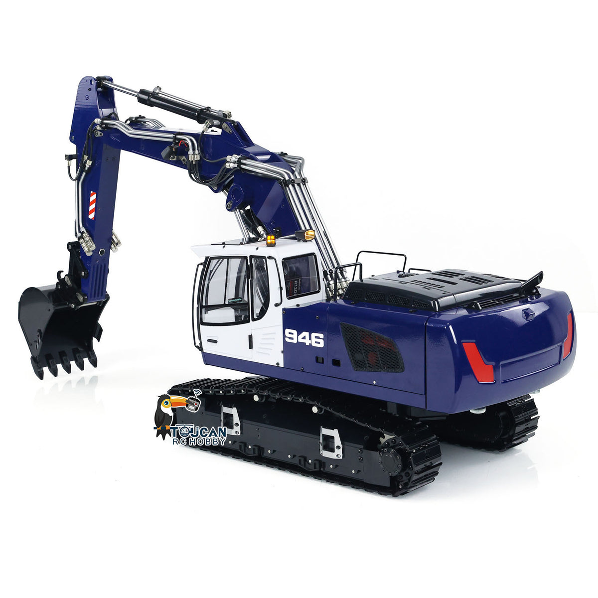 MTM 946-3 Metal 1/14 Excavator All-Metal Hydraulic Tracked Model with T12D Transmitter and Blue Hydraulic Grab plus 2 Buckets and Ripper, Battery Charger Not Included