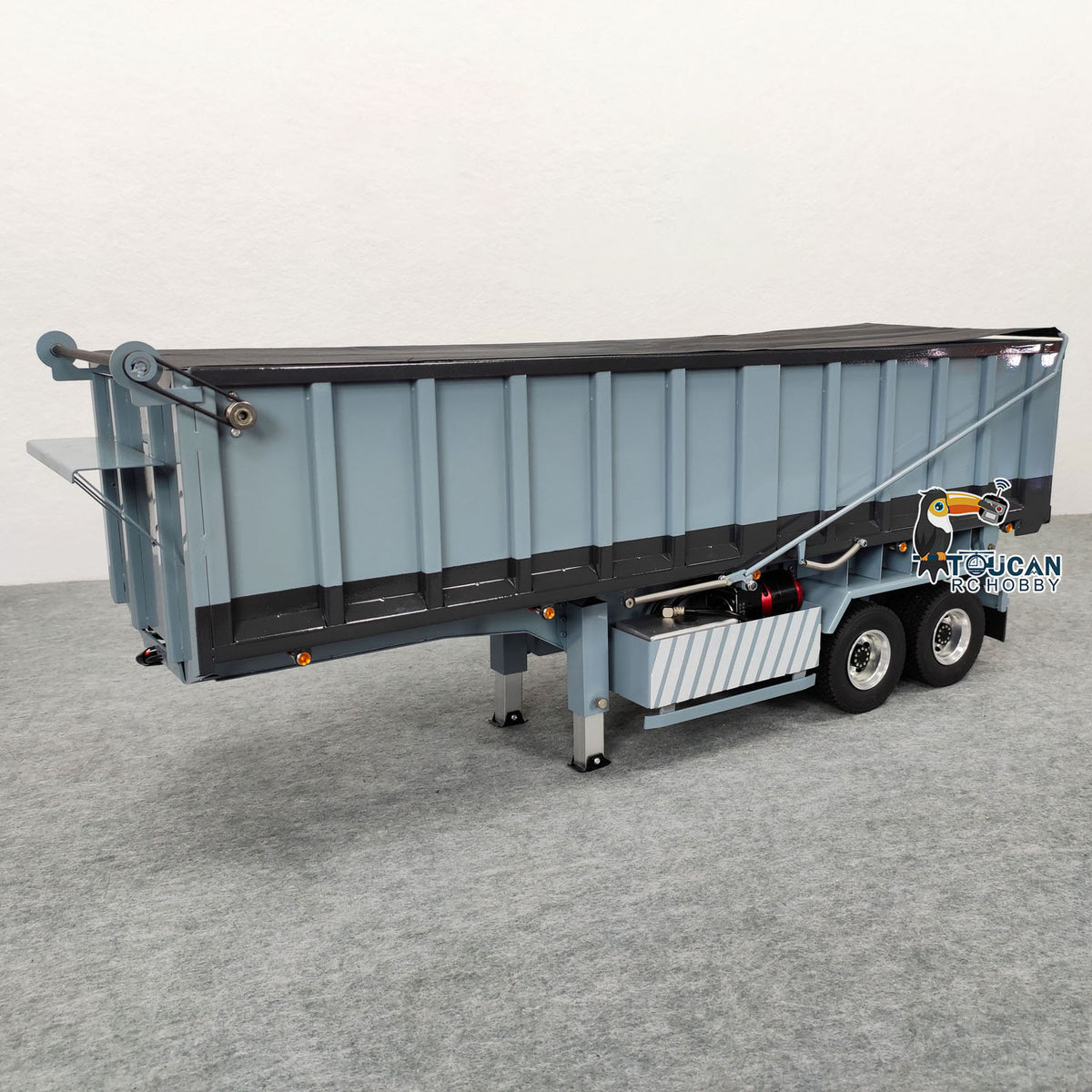 TOUCAN RC HOBBY 1/14 Metal RC Hydraulic Dump Trailer 2-axle Electric Tarpaulin for Remote Control Tractor Truck DIY Car Model