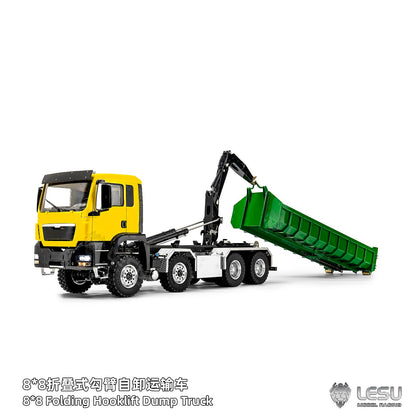 TOUCAN RC HOBBY LIMITED-TIME SALE LESU Z0098 1/14 Metal Hydraulic Roll On Off Dump Truck 8x8 Folding Hooklift Engineering vehicle with 3Speed Gearbox Differential Lock Sound Light