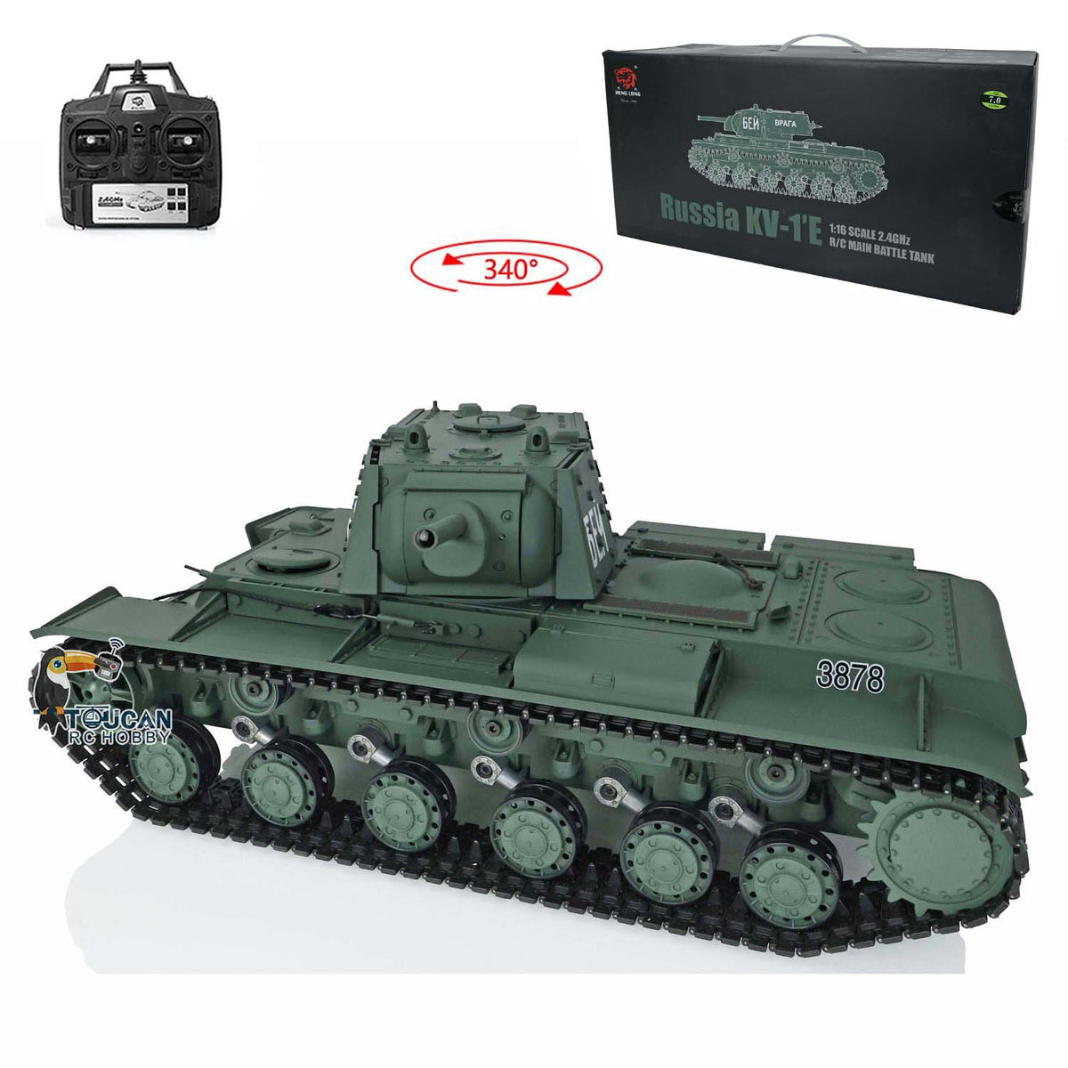 Henglong 1/16 TK7.0 Plastic Soviet KV-1 RTR RC Tank 3878 Military Vehicle Light Sound Smoke BB Unit Infrared Combat System