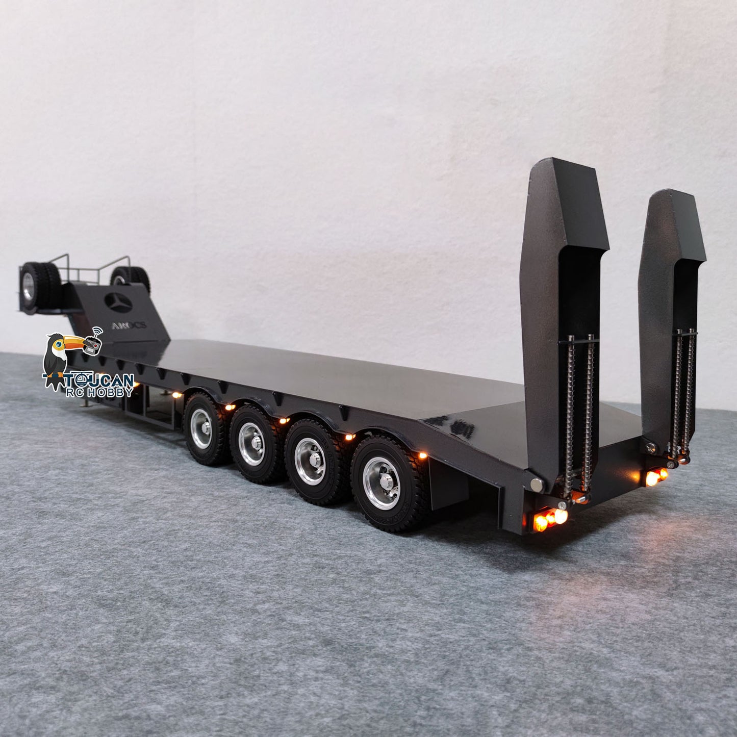 TOUCAN RC HOBBY Metal 4 Axles Trailer for 1/14 JDM 189 RC Tractor Truck with Electric Tailboard