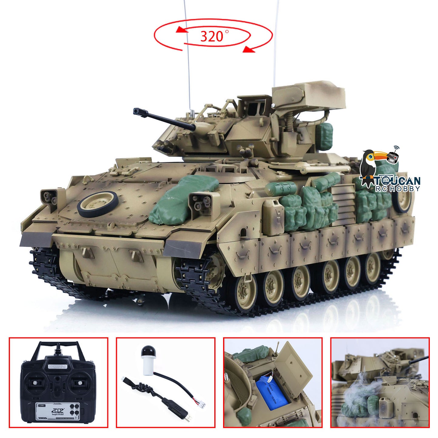 1/16 Tongde RC Kampfpanzer M2A2 Bradley Electric Infantry Barrel Recoil Kampf Elektrofahrzeug Modell Spielzeug
