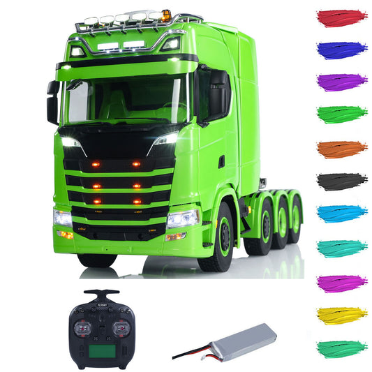 8x8 Metal Chassis 1/14 RC Tractor Truck 770S Radio Control Lorry ST8 Transmitter Battery RTR Warning Lights Spotlight Magnetic Roof