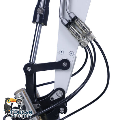 MTM 946-3 Metal 1/14 Excavator Full Hydraulic Construction Machine with 6CH Reversing Valve and Digital Pressure Gauge featuring Grab Bucket Ripper and Manual Quick Coupler Red White
