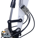 MTM 946-3 Metal 1/14 Excavator Full Hydraulic Construction Machine with 6CH Reversing Valve and Digital Pressure Gauge featuring Grab Bucket Ripper and Manual Quick Coupler Red White