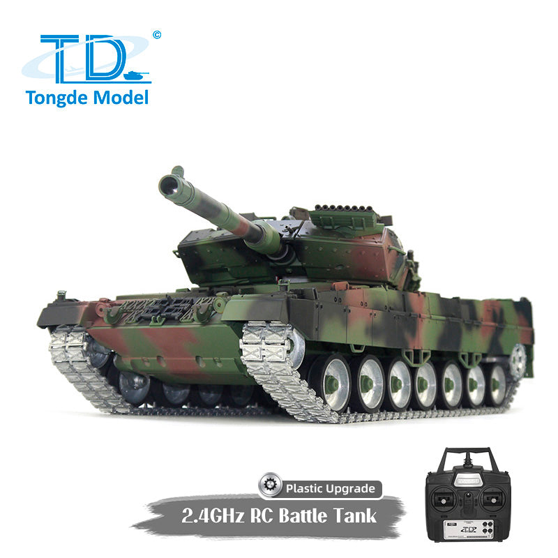 Tongde 1/16 Deutscher Leopard2A7 RC Panzer Metallketten mit IR und BB Kampfpanzer 320 Grad Rotation Modell Laufrückstoß