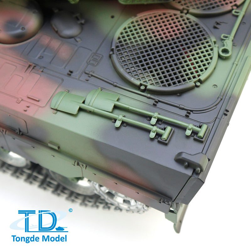 Tongde 1/16 Deutscher Leopard2A7 RC Panzer Metallketten mit IR und BB Kampfpanzer 320 Grad Rotation Modell Laufrückstoß