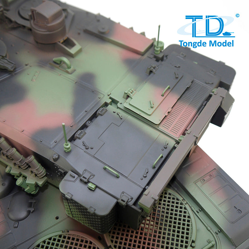 Tongde 1/16 Deutscher Leopard2A7 RC Panzer Metallketten mit IR und BB Kampfpanzer 320 Grad Rotation Modell Laufrückstoß