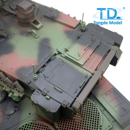 Tongde 1/16 Deutscher Leopard2A7 RC Panzer Metallketten mit IR und BB Kampfpanzer 320 Grad Rotation Modell Laufrückstoß
