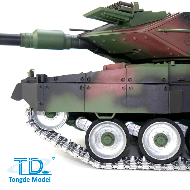 Tongde 1/16 Deutscher Leopard2A7 RC Panzer Metallketten mit IR und BB Kampfpanzer 320 Grad Rotation Modell Laufrückstoß