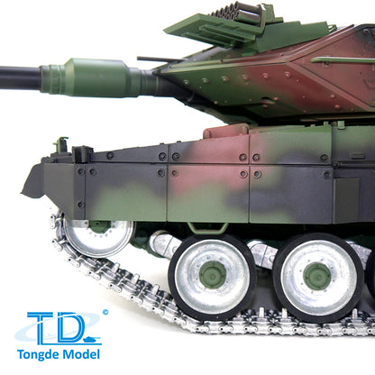 Tongde 1/16 Deutscher Leopard2A7 RC Panzer Metallketten mit IR und BB Kampfpanzer 320 Grad Rotation Modell Laufrückstoß