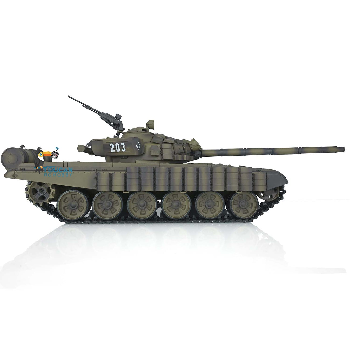Henglong Militärischer ferngesteuerter fahrbereiter Panzer 1:16 TK7.0 Russischer T72 3939 360 Turm Rote Augen Kunststoffketten Kettenräder
