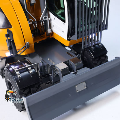 CUT Model LR914 1/14 Metal RC Hydraulic Wheel Excavator RTR 3 Arms 8-Way Valve Digger PL18EV Lite Controller Manual Quick Coupler Light & Sound System Cabin Guard Rail Tail hook for Model Collectors