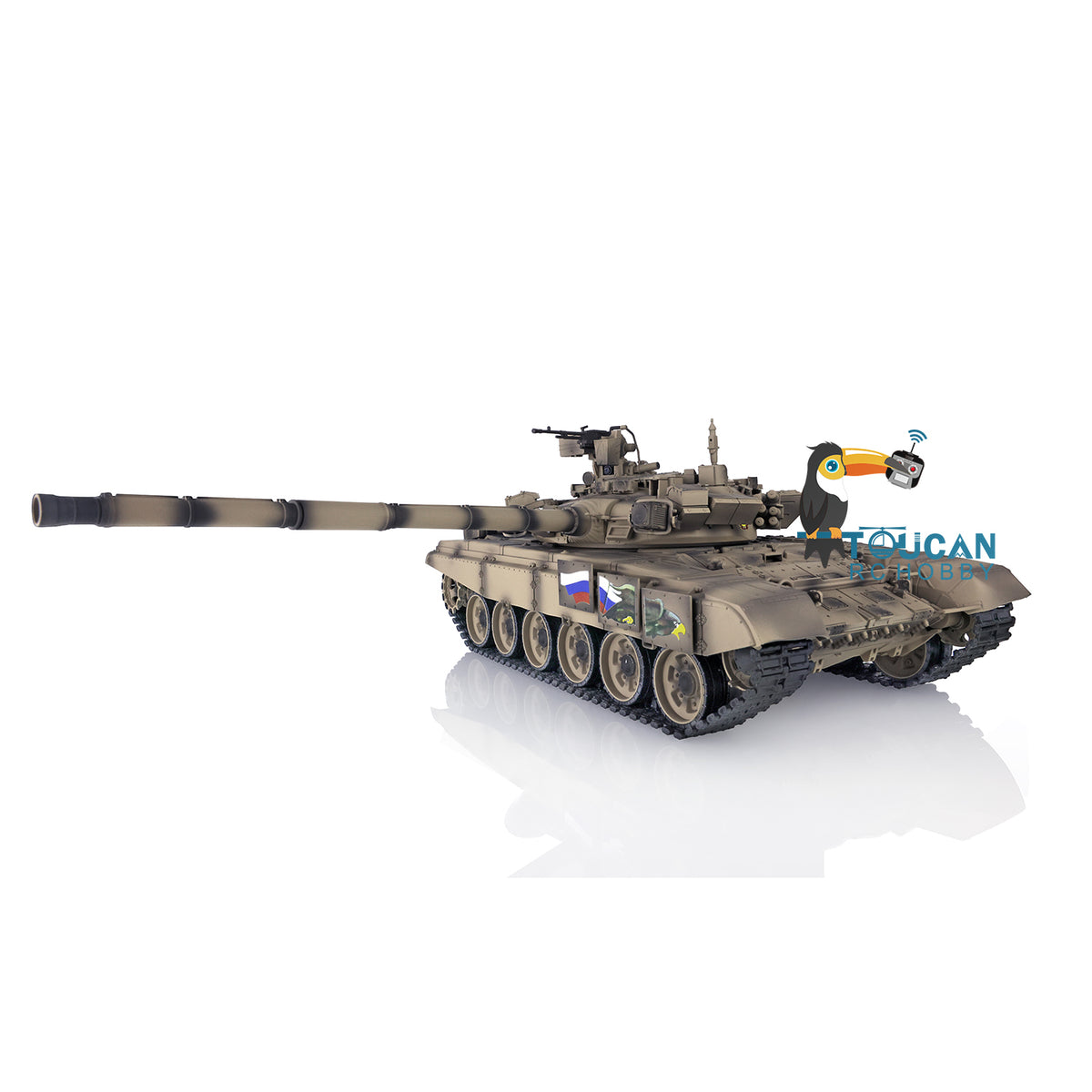 TOUCAN RC HOBBY Henglong 1/16 TK7.0 Promotion Russia T90 RTR RC Tank 3938 with 360 Degrees Turret Red Eyes BB IR Smoke Metal Idlers Sprockets Wheels