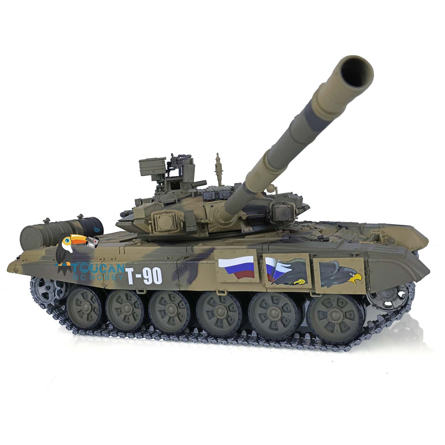 Henglong 1/16 TK7.0 Promotion Russia T90 RTR RC Tank 3938 with 360 Degrees Turret Red Eyes BB IR Smoke Metal Idlers Sprockets Wheels
