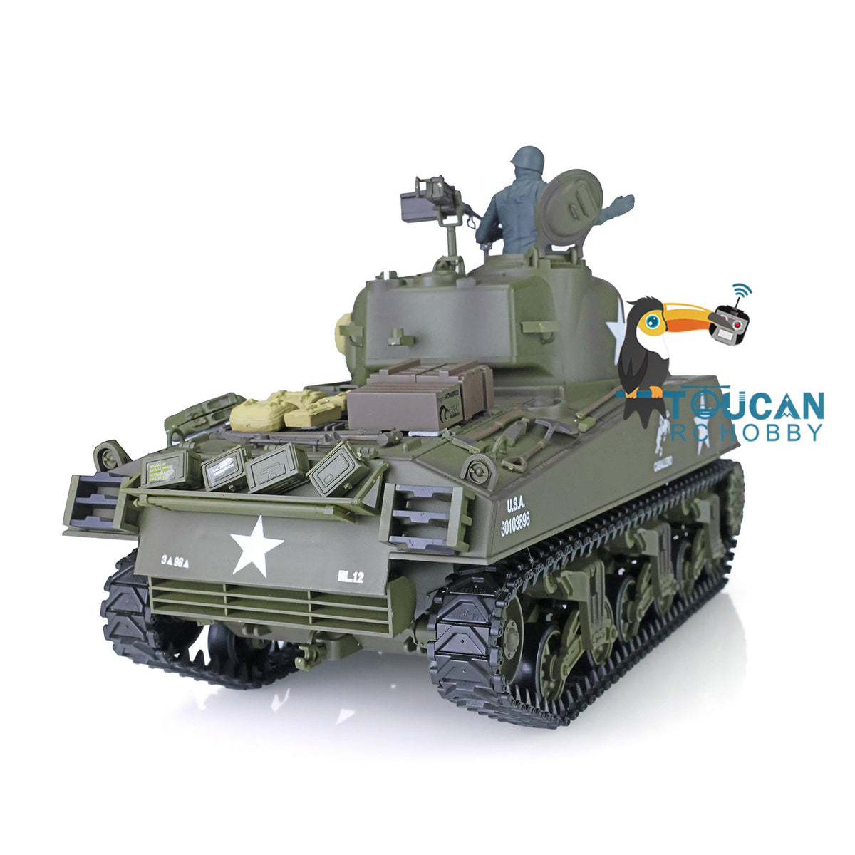Henglong 1/16 TK7.0 Plastic 3898 USA M4A3 Sherman RTR RC Tank Barrel Recoil Smoke 360 Degrees Turret Infrared Combat BB Unit Sound Light