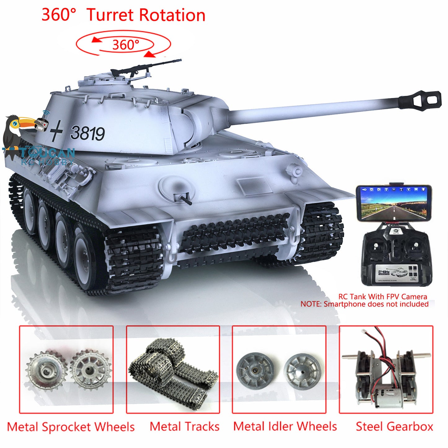 2,4 GHz Henglong 1/16 Maßstab TK7.0 FPV Verbesserte Metallversion Deutscher Panther V Ferngesteuerter Panzer Modell 3819 360 Turmsound
