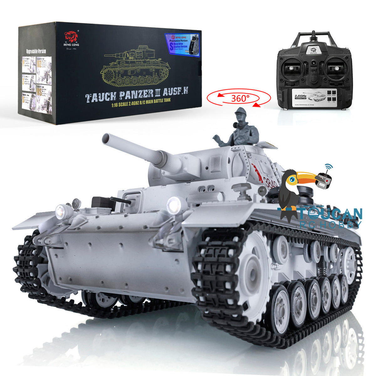 2,4 GHz Henglong 1/16 Maßstab TK7.0 Kunststoffversion Deutscher Panzer III H RTR RC Modellpanzer 3849 360 Turmketten Kettenräder Leiträder