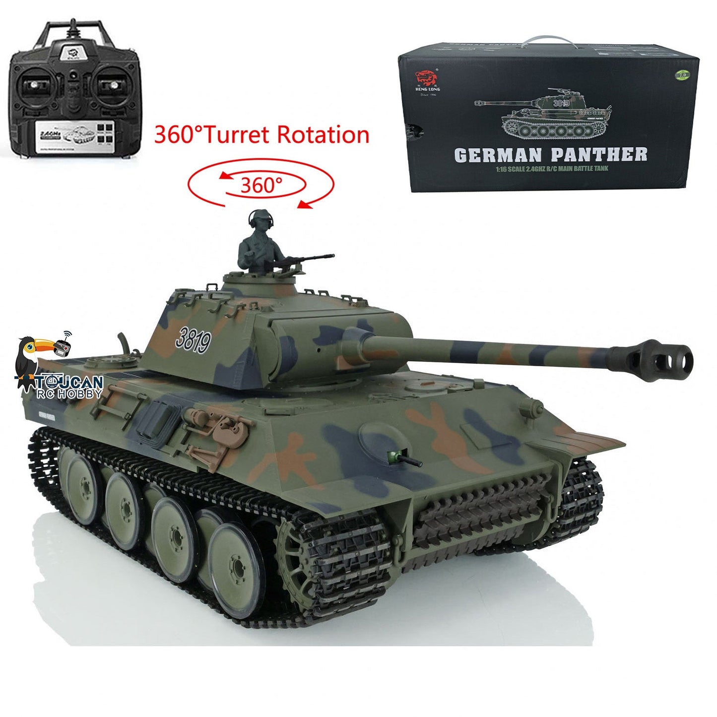 Henglong 1/16 TK7.0 Plastic German Tiger I Panther RTR RC Tank 3818/3819 360 Degrees Turret Infrared Combat BB Sounds Lights Smoke Model