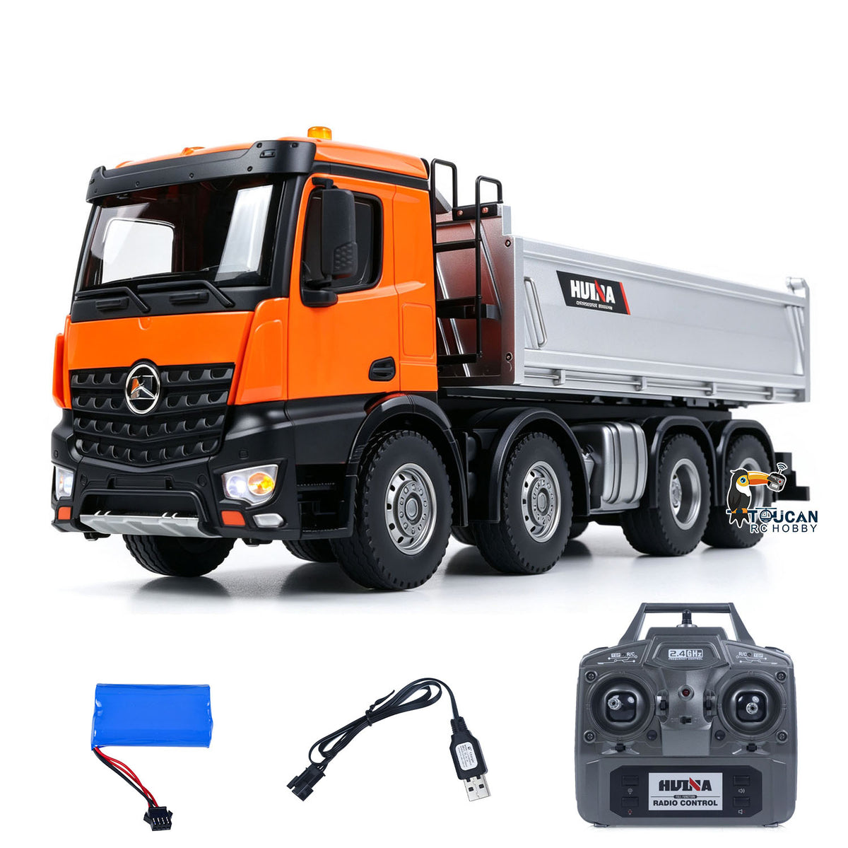 TOUCAN RC HOBBY HUINA 1/14 Metal Remote Control Dump Truck 1536-1 8X8 Electric Lifting RC Tipper Finished Model RTR Light Sound Effects Battery