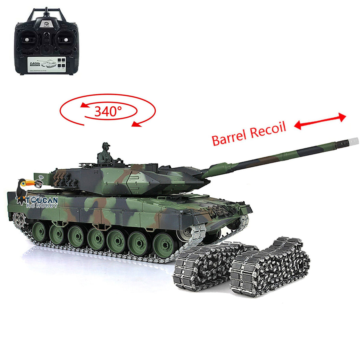 Henglong 1/16 TK7.0 German Leopard2A6 RTR RC Tank 3889 BB IR Smoke Sound Light Metal Gearbox Track with Rubber Sprockets Idlers Wheels