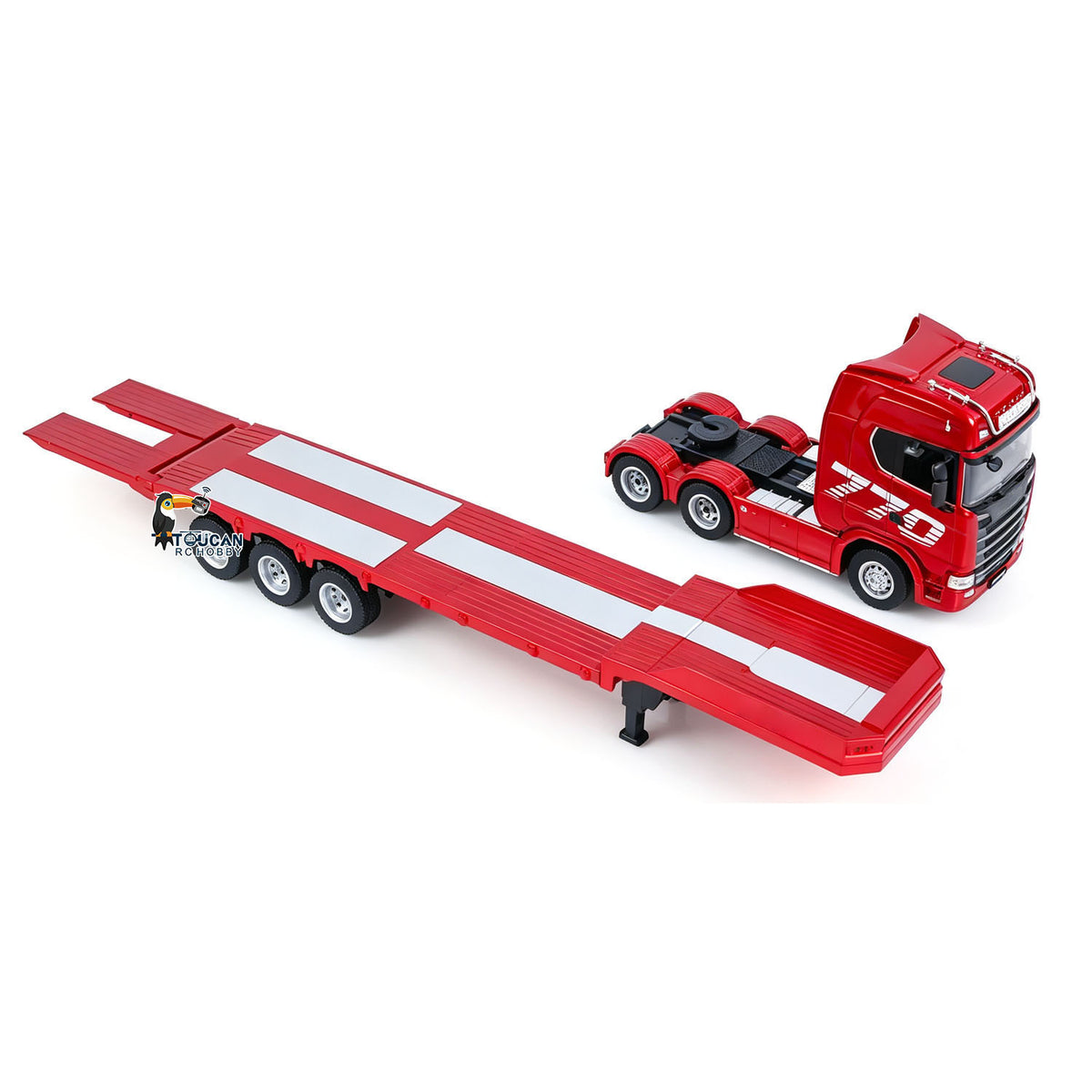 TOUCAN RC HOBBY HUINA RTR 1/24 Remote Control Tractor Truck 770S W/ Light Sound System Manual Support Legs Tail Board 3Axle Semi Flatbed Trailer
