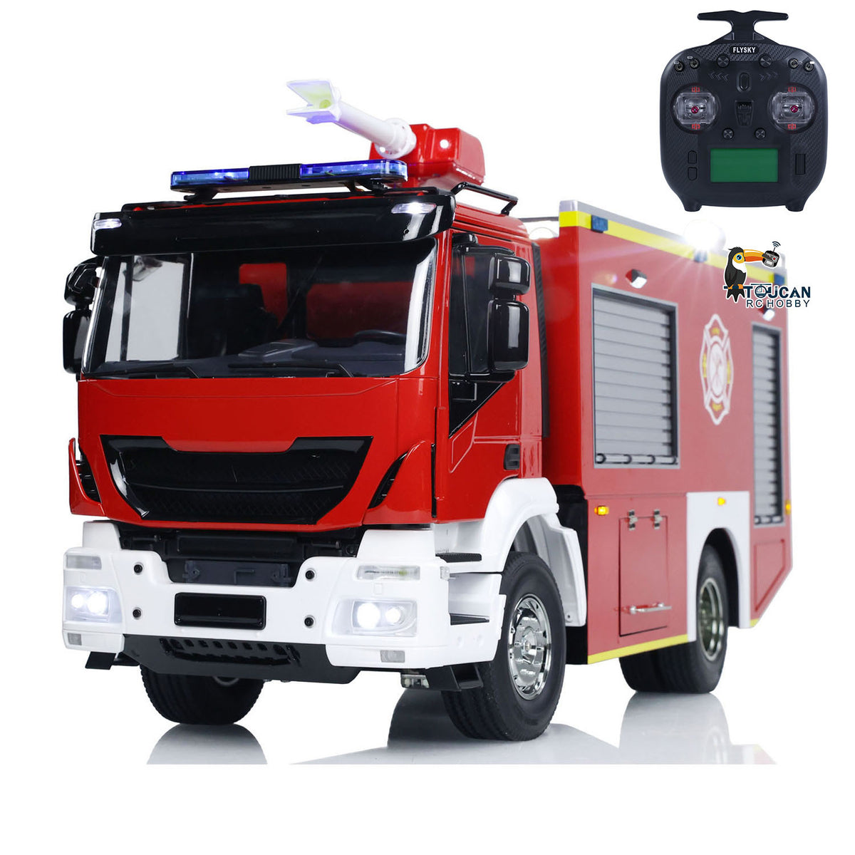 1/14 RC Feuerwehrauto 4x2 Zusammengebautes Rettungsfahrzeug 2-Gang-Getriebe Licht Sound Lackiertes Fahrzeug 