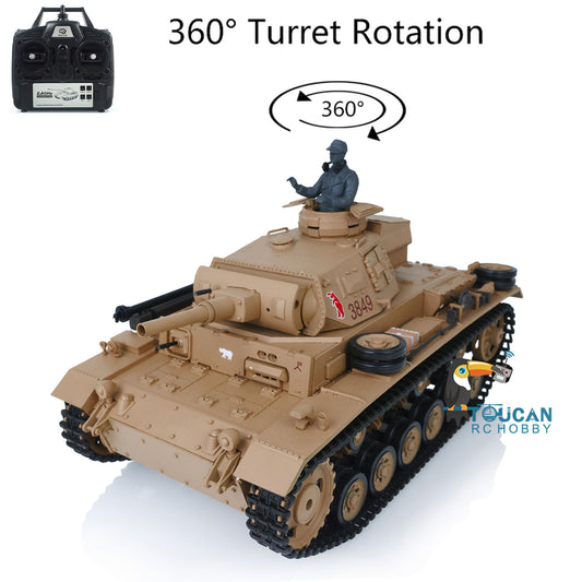 2,4 GHz Henglong 1/16 Maßstab TK7.0 Kunststoffversion Deutscher Panzer III H RTR RC Modellpanzer 3849 360 Turmketten Kettenräder Leiträder