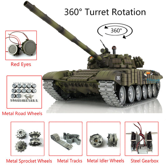 TOUCAN RC HOBBY Henglong 1/16 TK7.0 Russia T72 RTR RC Tank 3939 with Red Eyes Armor 360 Degrees Turret BB IR Smoke Metal Tracks Gearbox Sprockets Idlers Road Wheels