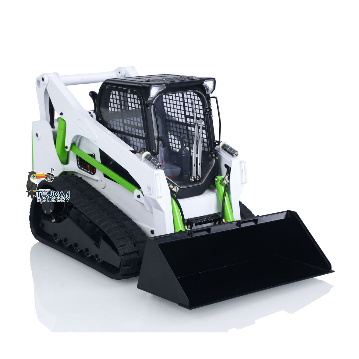 1/14 TH-X SM770 RC Hydraulic Loader Metal Chassis And Rubber Tracks Underneath Close Up