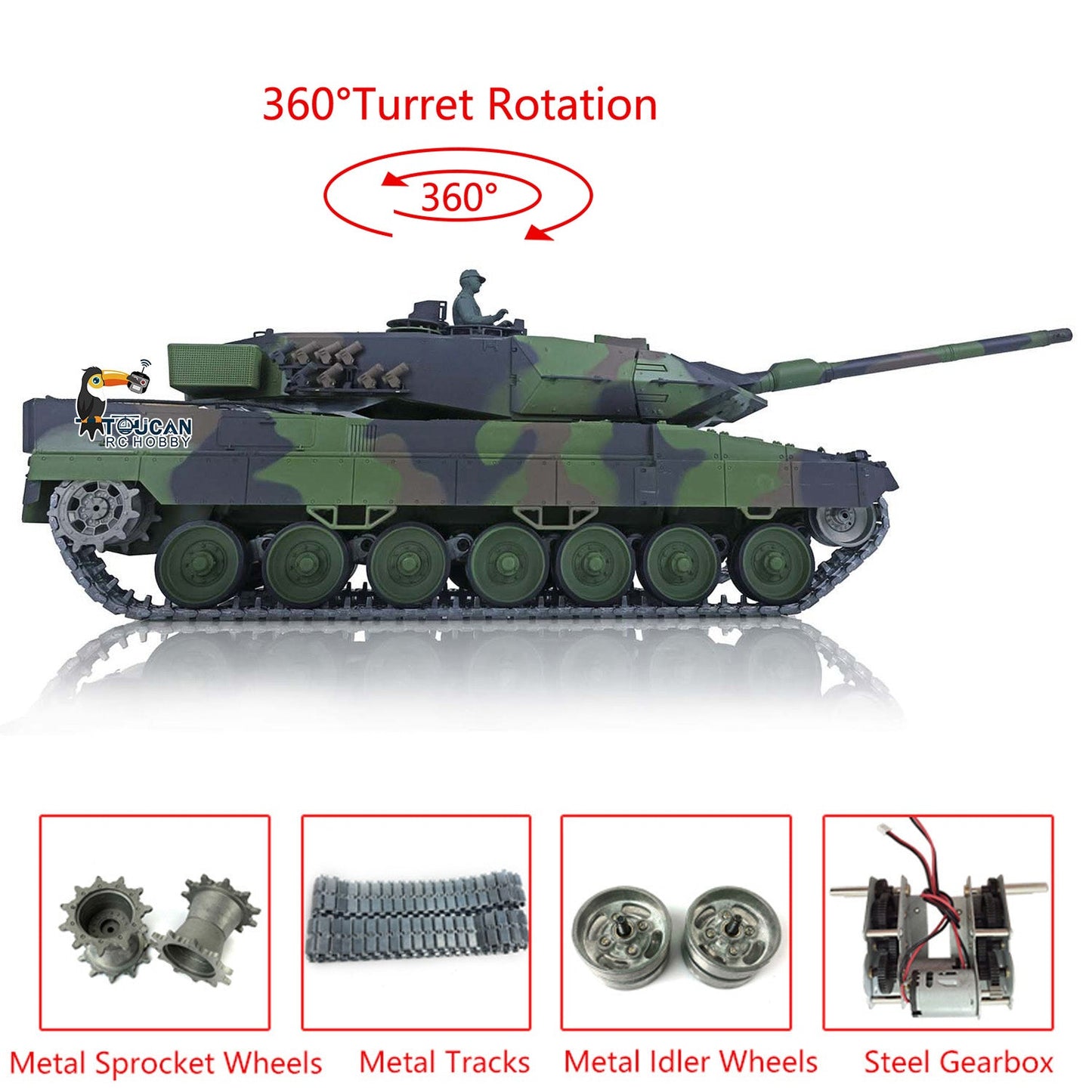Henglong 1/16 TK7.0 Leopard2A6 RTR RC Tank 3889 with 360 Degrees Turret BB Infrared Combat Smoke Metal Tracks Sprockets Idlers Wheels