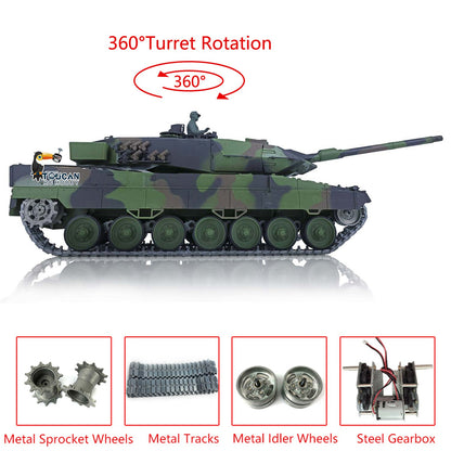 Henglong 1/16 TK7.0 Leopard2A6 RTR RC Tank 3889 with 360 Degrees Turret BB Infrared Combat Smoke Metal Tracks Sprockets Idlers Wheels