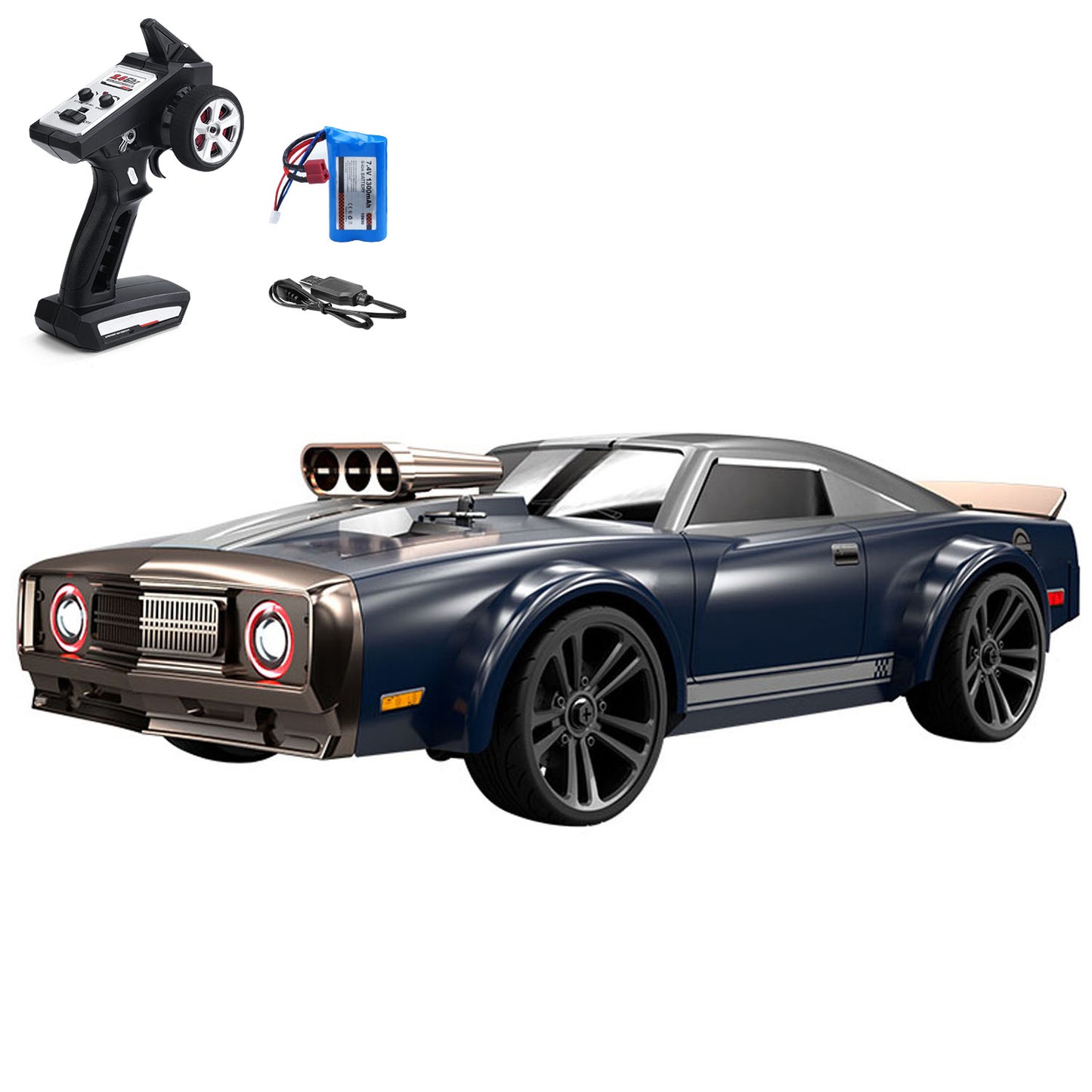 RC Drift Car Q142 1/16 2,4G Fernbedienung 4WD High Speed Muscle Car 35km/h RTR Fahrzeug Bürstenmotor LED Angel Eyes Batterie