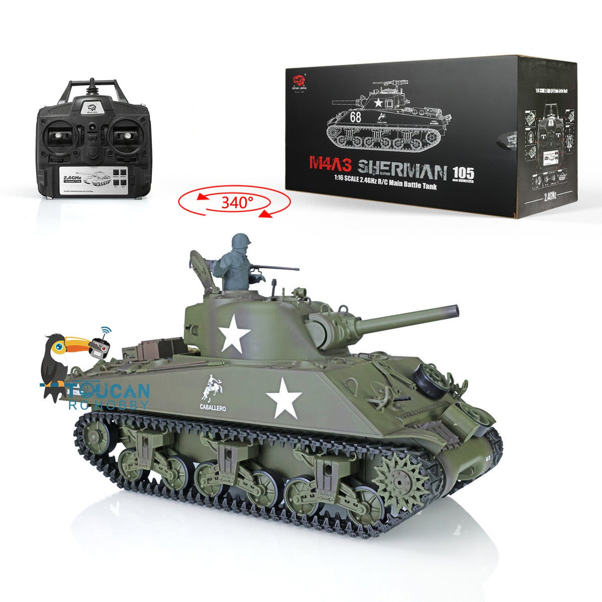 Henglong 2.4G 1/16 TK7.0 Plastic USA M4A3 Sherman 3898 RTR RC Tank with Barrel Recoil BB Infrared Combat Smoke Light Sound Metal Barrel