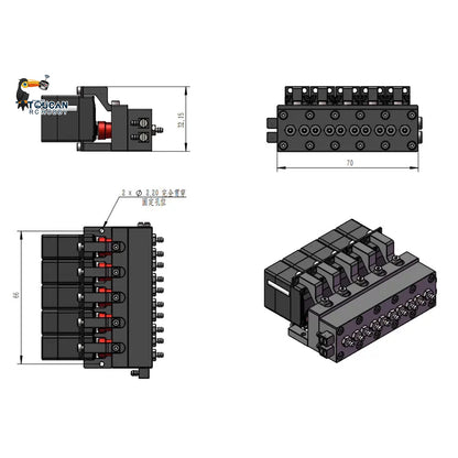 TOUCAN RC HOBBY CUT Model 1-5CH Metal Reversing Valve With 1-5 Servos for 1/14 1/16 Scale Remote Control Excavator Dozer Loader Forklift Truck Model