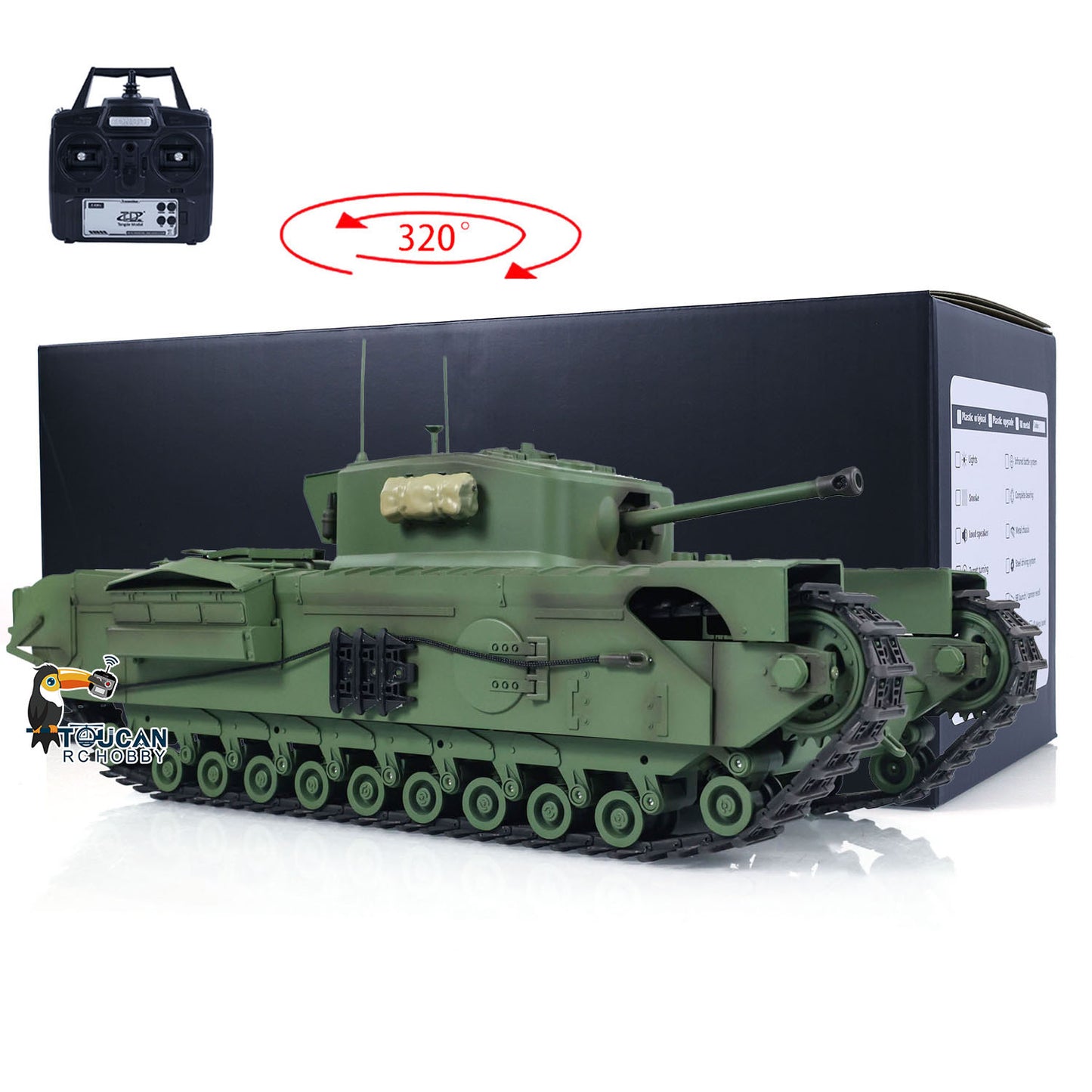 1/16 Tongde RC Panzer Churchill Mk.VII Elektro Infrarot Kampfspielzeug Fassrückstoß RTR Funkbatterie