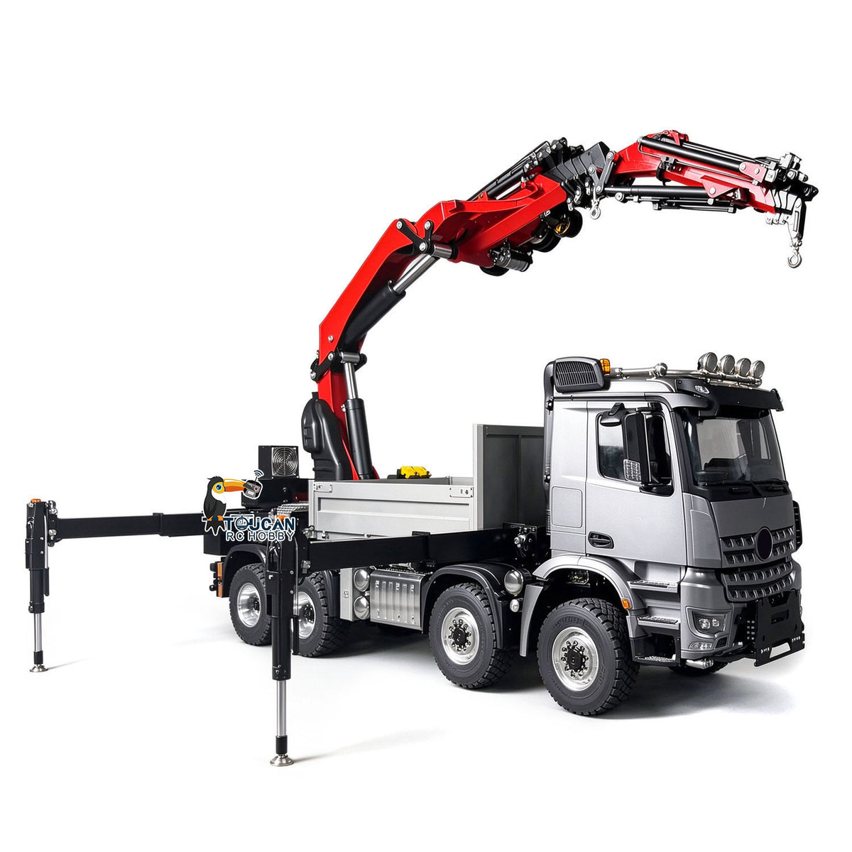 TOUCAN RC HOBBY 1/14 Metal RC Hydraulic Crane Truck 8X8 Remote Control Lorry Extension Jib Electric Winch Removable Cargo Bed 3 Speed Diff Lock