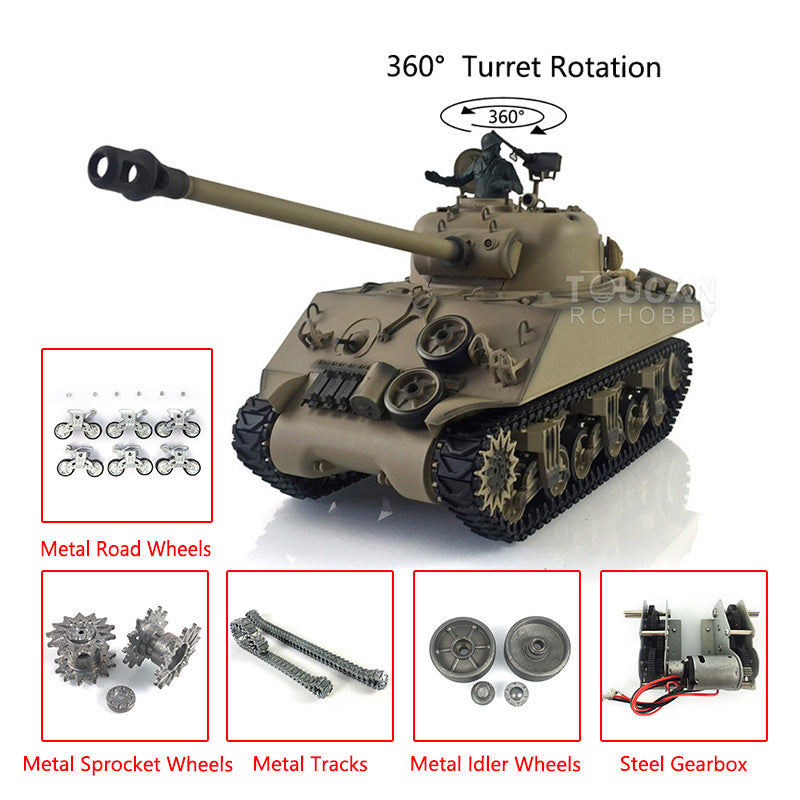 Henglong 1/16 Profession TK7.0 USA M4A3 Sherman 3898 RTR RC Tank BB IR Smoke 360 Degrees Turret Metal Tracks Sprockets Idlers Road Wheels