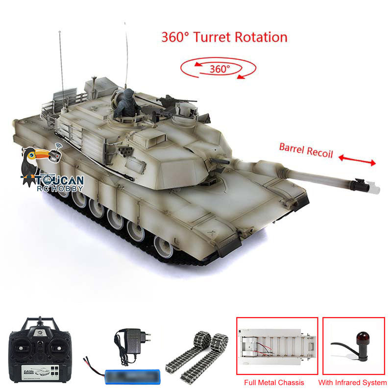 Umgerüsteter 2,4 GHz HengLong Factory USA Abrams Funkgesteuerter BB IR TK7.1 Panzer 3918 M1A2 Metallchassis Kunststoffrumpf