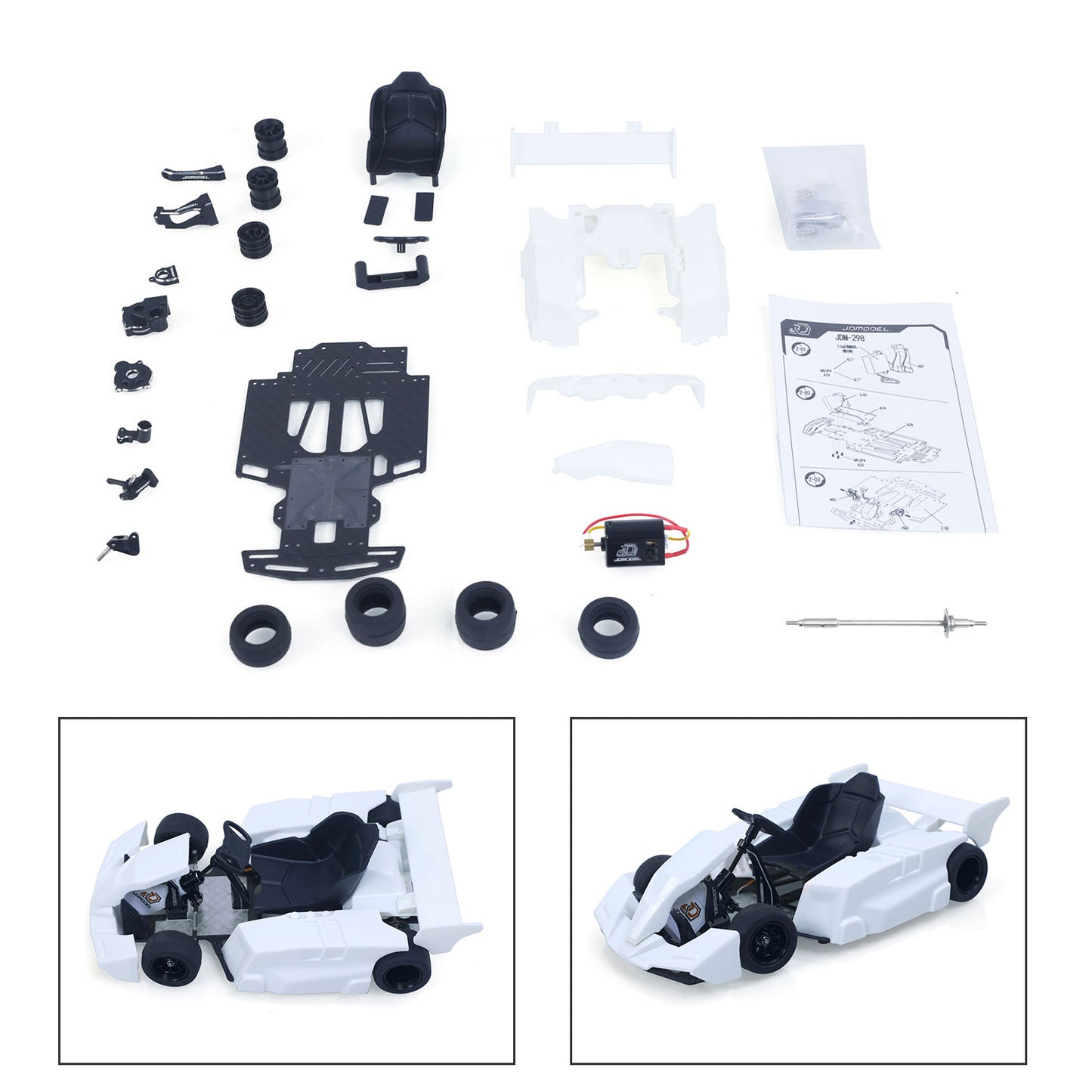 JDM 298B 1/10 Plastic RC Go-Kart DIY Model Radio Controlled Electric Racing Vehicle Unlimited Retrofit for Advanced Player